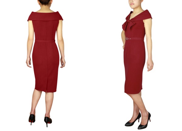 Bow Collar Pencil Dress, red