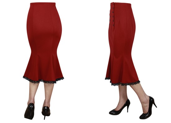 Double Button Skirt, red