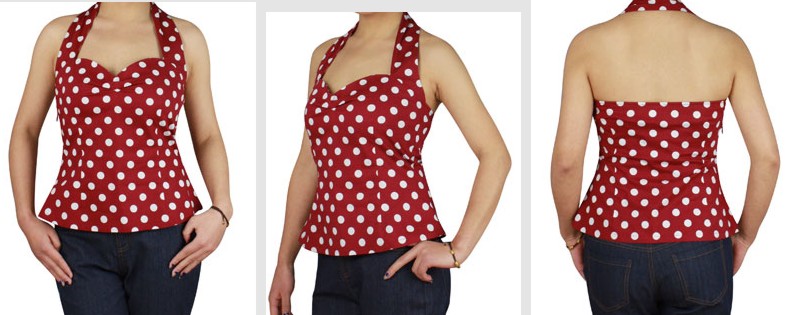 50's Style Rockabilly Polka-Dot Halter-Top, red